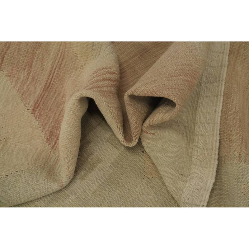 Hand Woven Oriental 100% Wool Carpet Southwestern Tribal Beige & Ivories Kilim Area Rug - 9' 7'' X 6' 5''