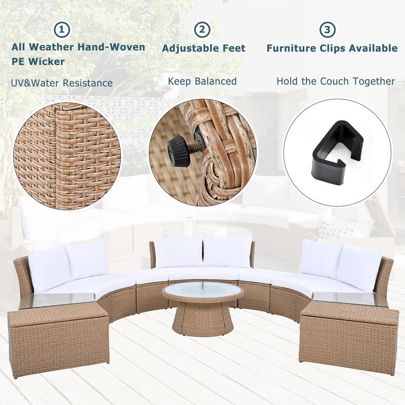 10-Pieces Half Round Patio Sofa Set with 1 Foffee Table
