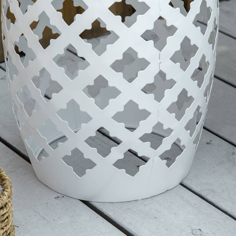 Outsunny 12" Round Patio Outdoor Footstool, Garden Mosaic Accent Side Table, Plant Stand