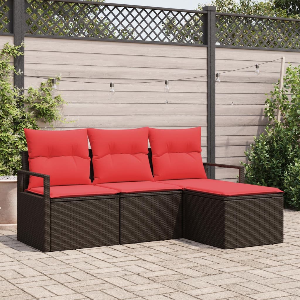 vidaXL 4 Garden Sofa Set with Cushions Black/Brown/Grey Poly Rattan - 68.9 x 24.4 x 27.2
