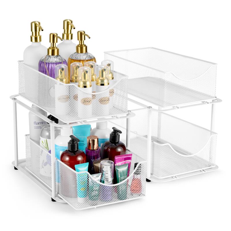 Sorbus 2 Tier Under Sink Bathroom Organizers and Storage (2 Pack) - 14" L x 9.3" W x 12.25" H - White