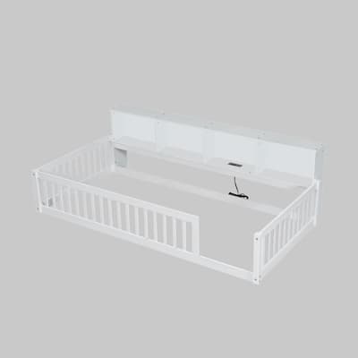Wood Twin XL Floor Bed with Storage Shelves, USB Ports, and Sturdy Construction, Easy Assembly
