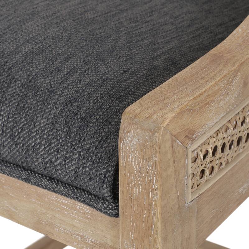 French Country Breck Upholstered Barstools with Cane Backrest (Set of 2) - 30-inch Seat Height by Christopher Knight Home.