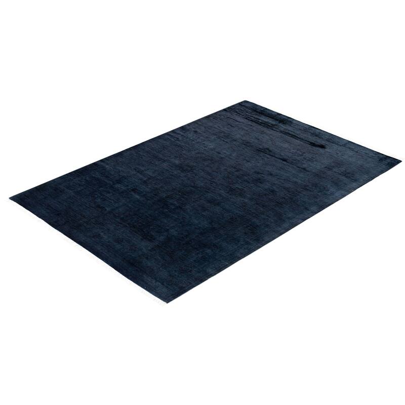 Overton Hand Knotted Wool Vintage Inspired Modern Contemporary Overdyed Black Area Rug - 4' 2" x 6' 4"