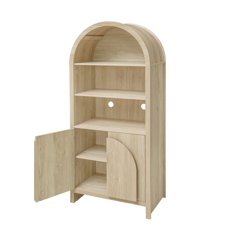 Arched Kitchen Cabinet with Fan-Shaped Handles, Wood Storage Cabinets, Accent Cabinet with Adjustable Shelves