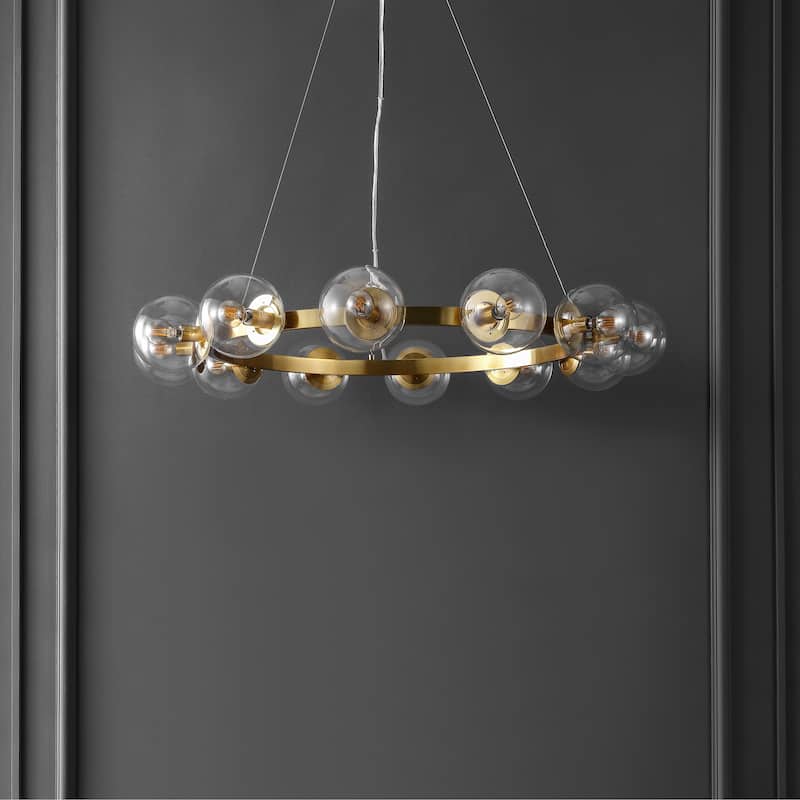 SAFAVIEH Lighting Lizet 12 Light 38" Chandelier - 38" x 38" x 7-66"- withD/H - Brass