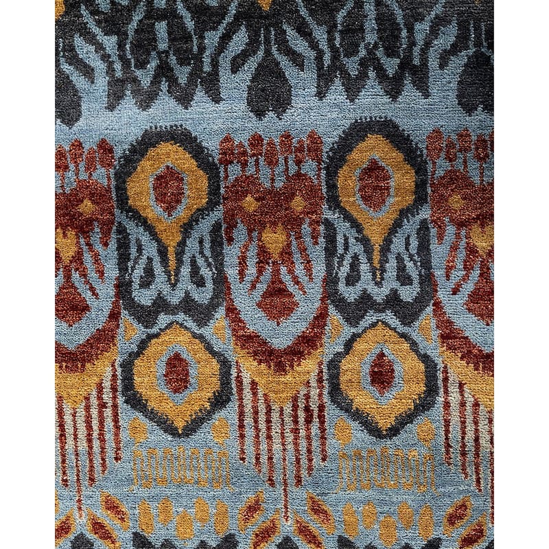Ikat One-of-a-Kind Hand-Knotted Area Rug, Blue - 8' 0" x 10' 2"