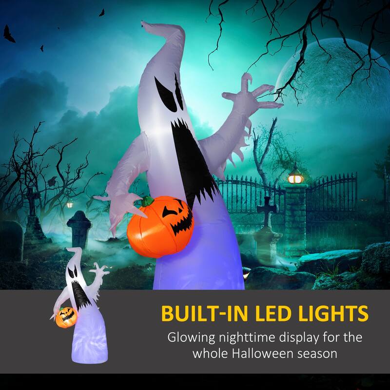 5.9' Halloween Inflatable Outdoor Decoration Ghost with Pumpkin Blow Up LED Garden Lawn Party Holiday Waterproof Purple
