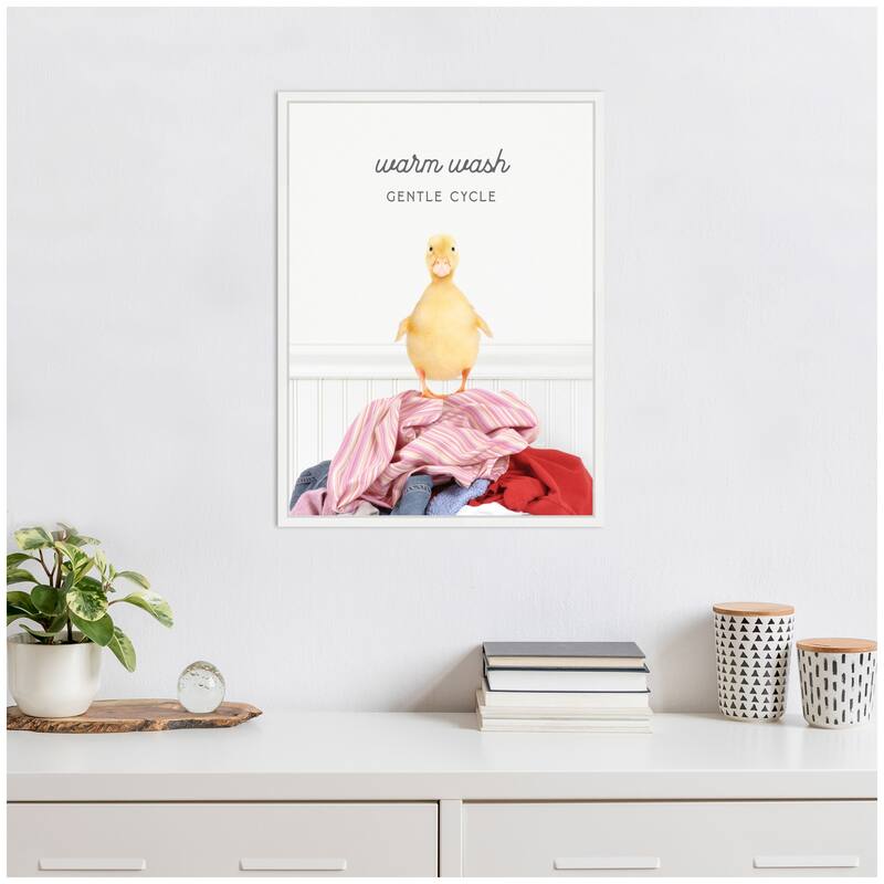 Kate and Laurel Sylvie Ducky Warm Wash Gentle Cycle Laundry Framed Canvas by Amy Peterson