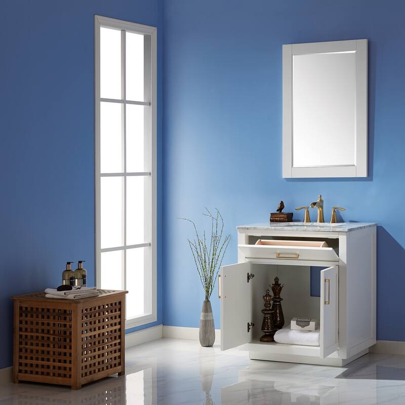 Altair Ivy Single Bathroom Vanity Set and Carrara White Countertop with Mirror