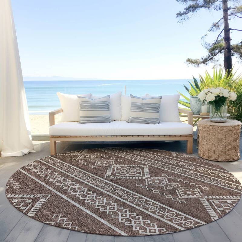 Machine Washable Indoor/ Outdoor Chantille Moroccan Boho Rug - Brown - 8' x 8'