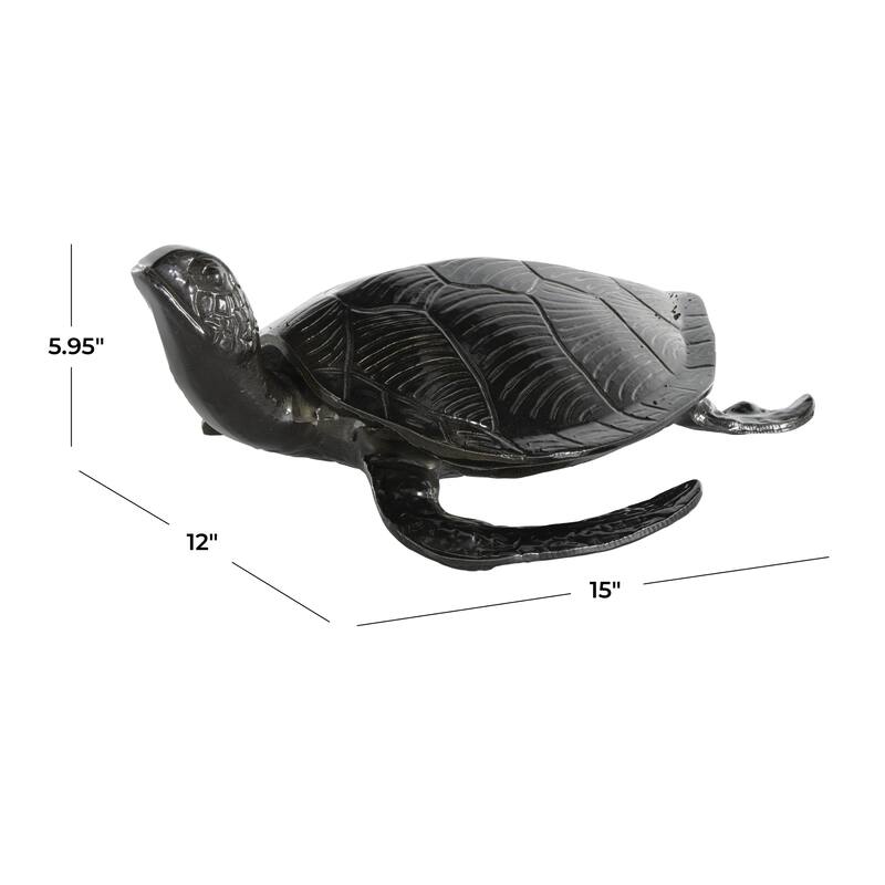 Black Aluminum Metal Carved Sea Turtle Decorative Sculpture