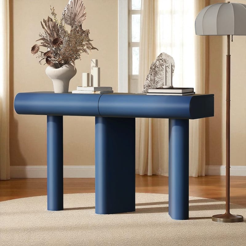 47.6" Modern Entryway Console Table with 2 Curved Drawers and Geometric Legs, Glossy Narrow Hallway Table