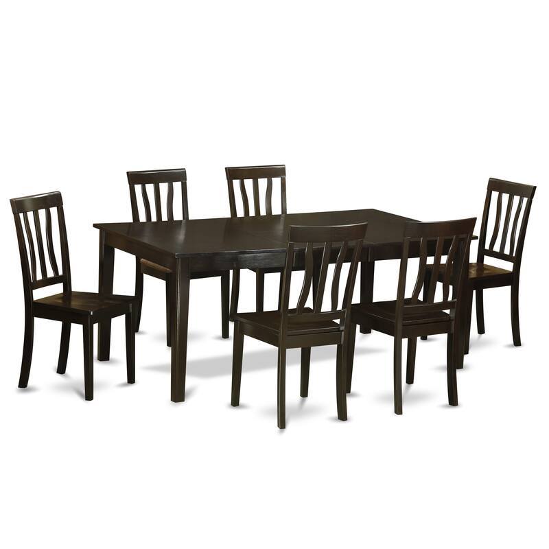 East West Furniture 7 Piece Kitchen Table Set- A Rectangle Dining Table and 6 Dining Room Chairs, Cappuccino (Seat Options)