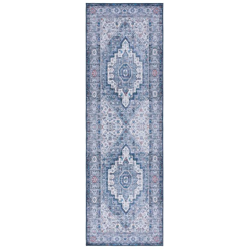 SAFAVIEH Tucson Machine Washable Slip Resistant Hildetraud Oriental Medallion - 2' 6" x 8' - Beige/Green - Runner