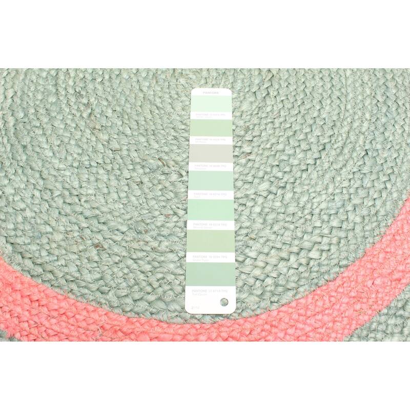 ECARPETGALLERY Braided Weave Palas Denizli Light Green Jute Rug - 3'3 x 3'3