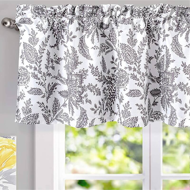 DriftAway Isla Paisley Floral Pattern Blackout Thermal Insulated Window Curtain Valance Rod Pocket - 52 x 18 - 52 x 18 - Gray