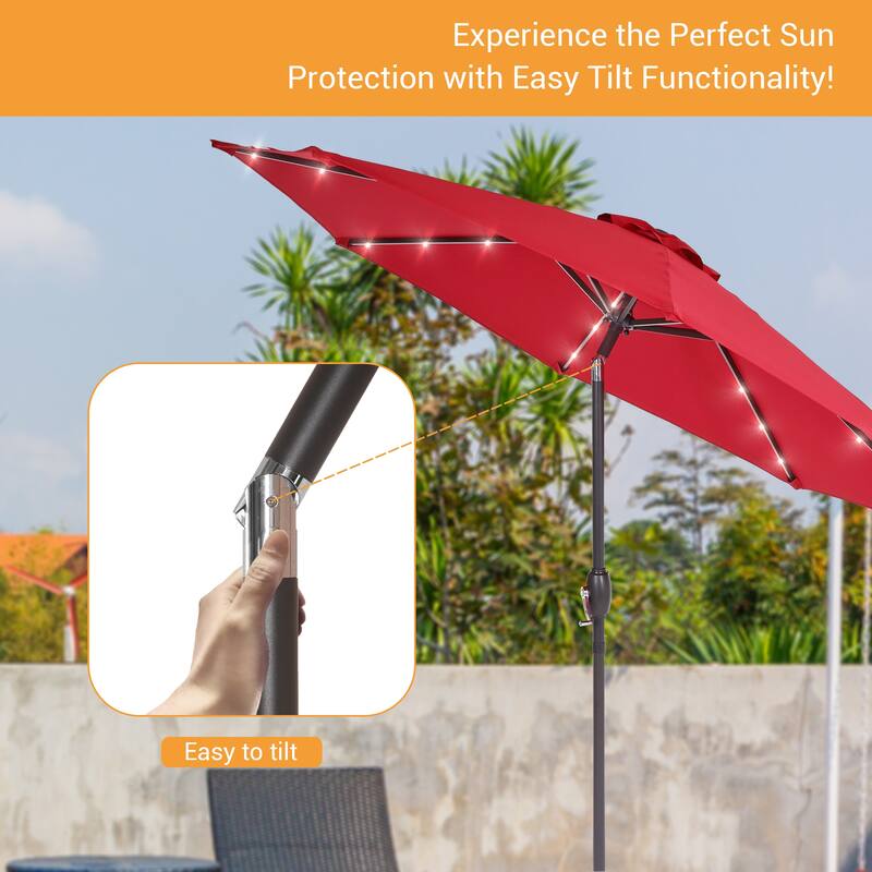 LIVOOSUN 9Ft Solar-powered Large Round Outdoor Patio Market Umbrella with Crank
