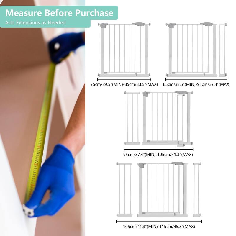 Anmytek Pressure Mounted Metal Safety Gate Auto Close White for Doorways Stairs Baby Pet 29 34 Inch Adjustable