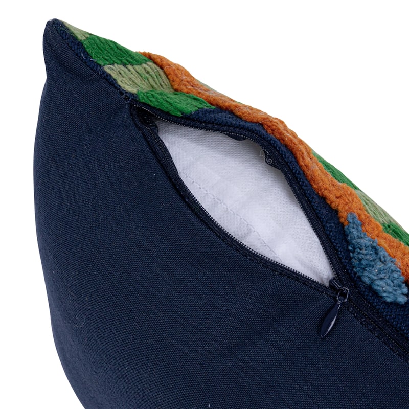 Embroidered Fabric Indoor/Outdoor Lumbar Pillow with Tufting - 27.0"L x 12.0"W x 1.0"H