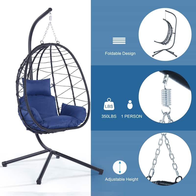 Indoor Outdoor Hanging Basket Egg Swing Chair with Metal Stand