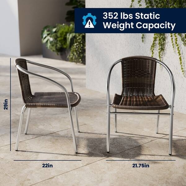 dimension image slide 1 of 2, 4 Pack Aluminum and Rattan Commercial Indoor-Outdoor Restaurant Stack Chair