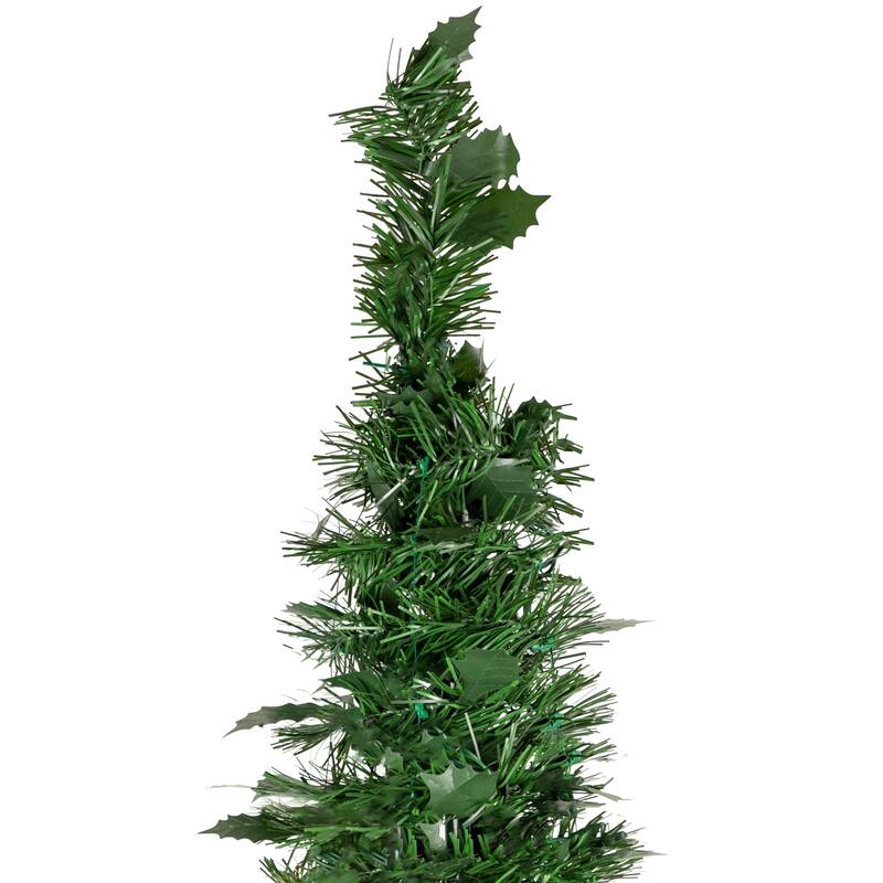 6' Green Tinsel Pop-Up Artificial Christmas Tree, Unlit - 6 Foot