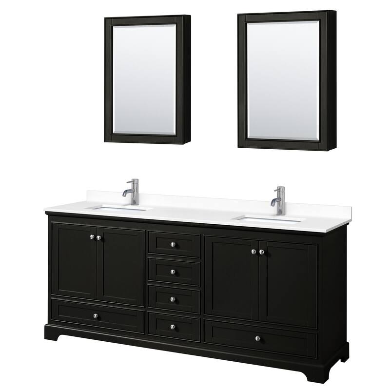 Wyndham Collection Deborah 80" Free Standing Double Basin Vanity Set - Dark Espresso / White Cultured Marble Top /