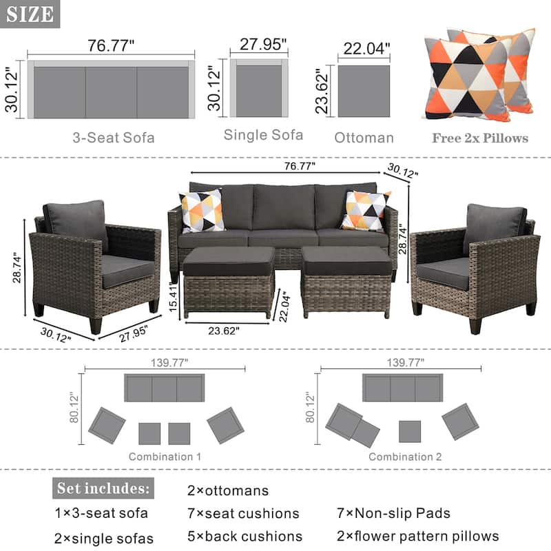 OVIOS 5-piece Patio Furniture Wicker Outdoor High-back Seating Set