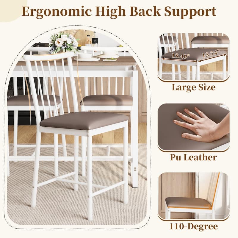 5-Piece Rectangular Dining Table Set with 4 Upholstered Chairs