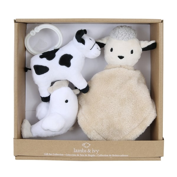slide 2 of 6, Lambs & Ivy Farm 3-Piece Infant/Baby Plush Toy Gift Set - Sheep, Cow, Chicken