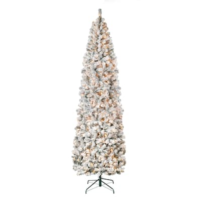 National Tree Company 9 ft. Acacia Flocked Tree with Clear Lights - 9 Foot