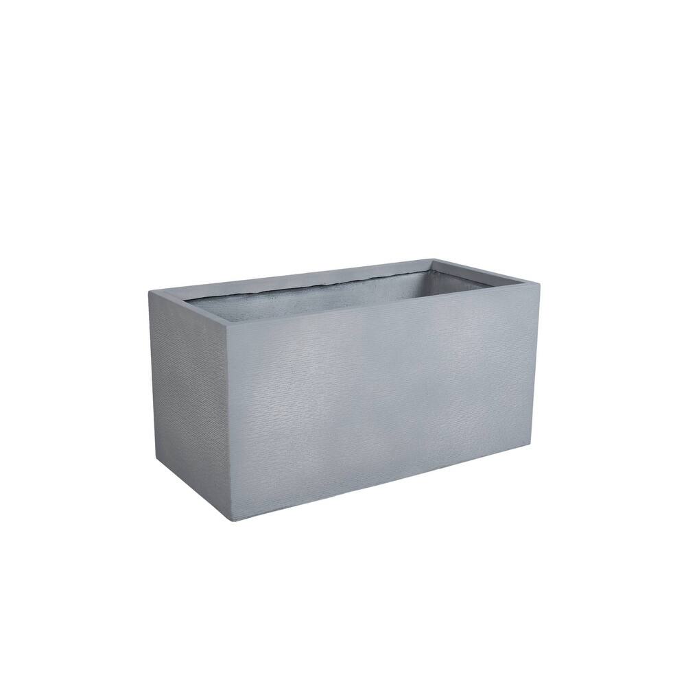 Flora Modern Rectangular Fiberstone MGO Planter with Drainage, Weather-Resistant Indoor Outdoor Decorative Plant Pot