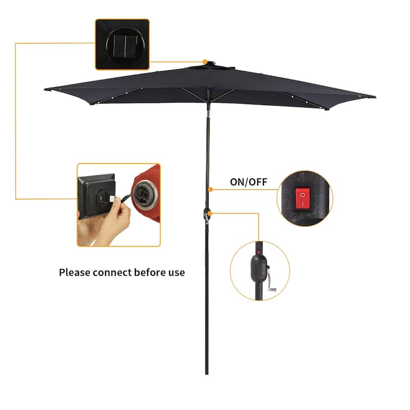 10 ft.LED Aluminum Rectanglar Market Patio Umbrella
