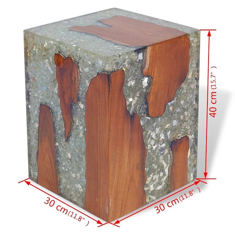 vidaXL Solid Teak Wood Stool, Small Side Table, Multicolor - 11.8" x 11.8" x 15.7"