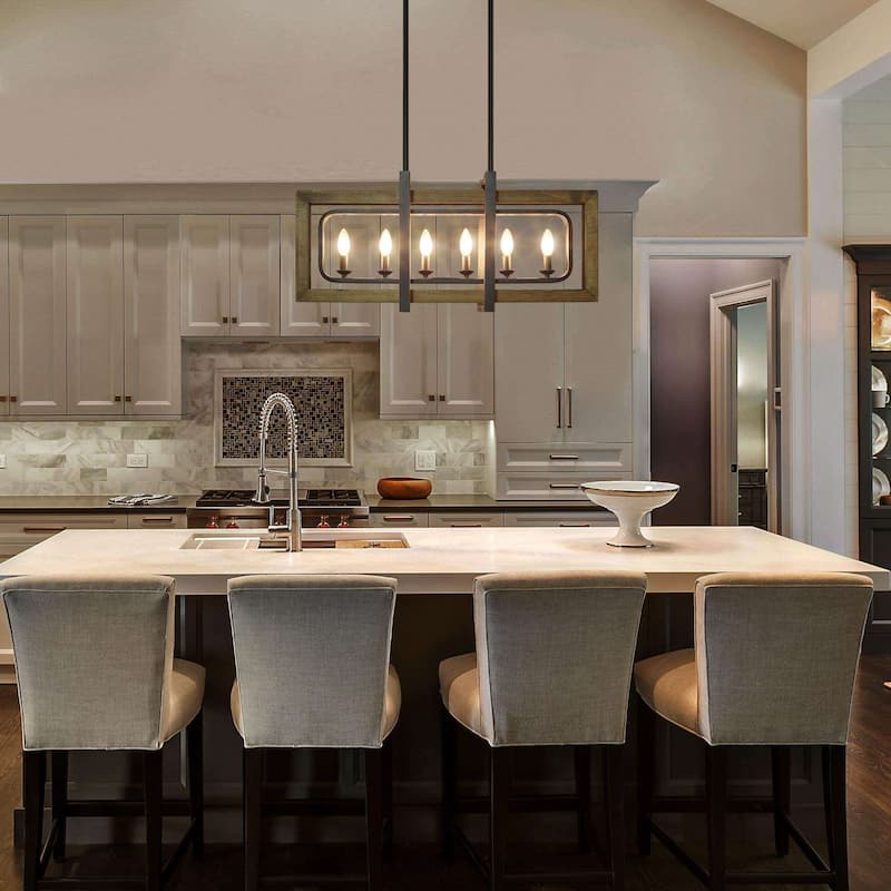 The Gray Barn Modern Farmhouse 6-Light Wood Chandelier Linear Island Lights - W31.5" x E8.7" x H13.8"