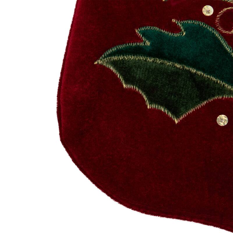 21" Red and Green Holly Embroidered Velvet Christmas Stocking