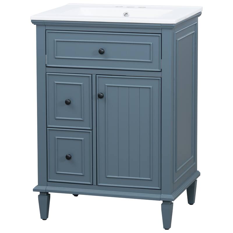 Roomfitters 24" Bathroom Vanity with Sink, Solid Wood Frame, Flip Drawer, 2 Side Drawers & Adjustable Shelf