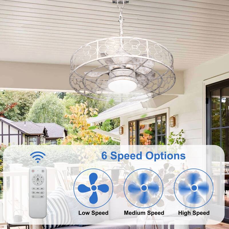 CurveCurio 24" Out Door Celing Fan Patio Water Proof Fanlight w/ Dimmable LED Light 3 Color Temperature Remote and App Control