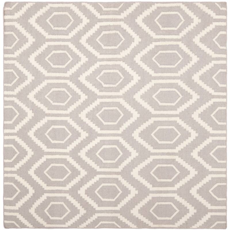SAFAVIEH Handmade Flatweave Dhurries Roya Modern Moroccan Wool Rug - 8' Square - Grey/Ivory