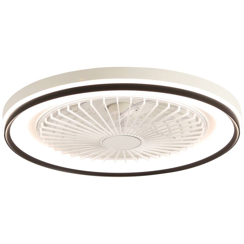 19 Inch RGB Dimmable Led Enclosed Ceiling Fan with Light Flush Mount Bladeless 6 Speed Remote Control for Bedroom Party - White