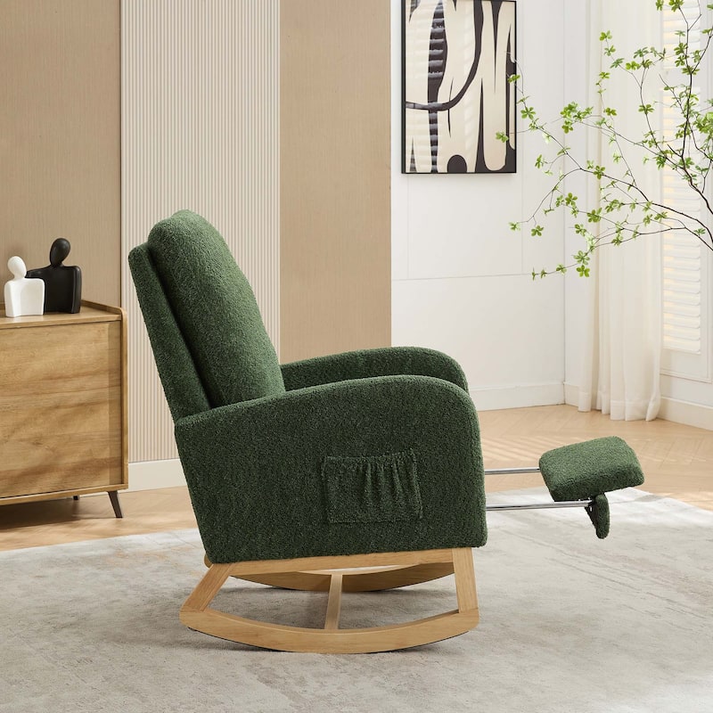25.4"W High Back Rocking Chair with Retractable Footrest