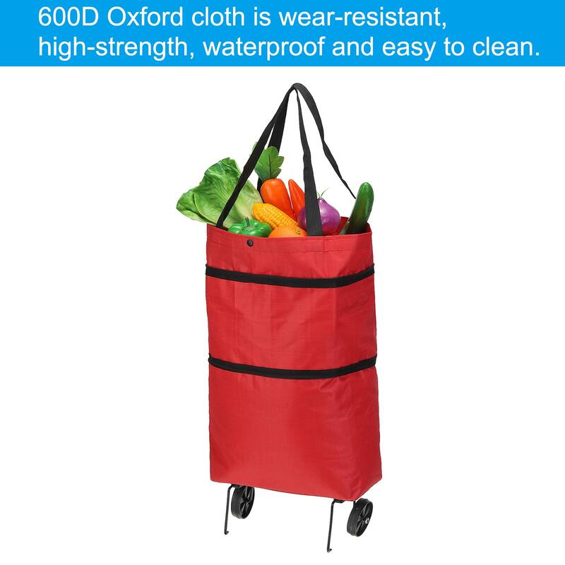 Foldable Shopping Cart Collapsible Trolley Bags Shopping Bags w Wheels