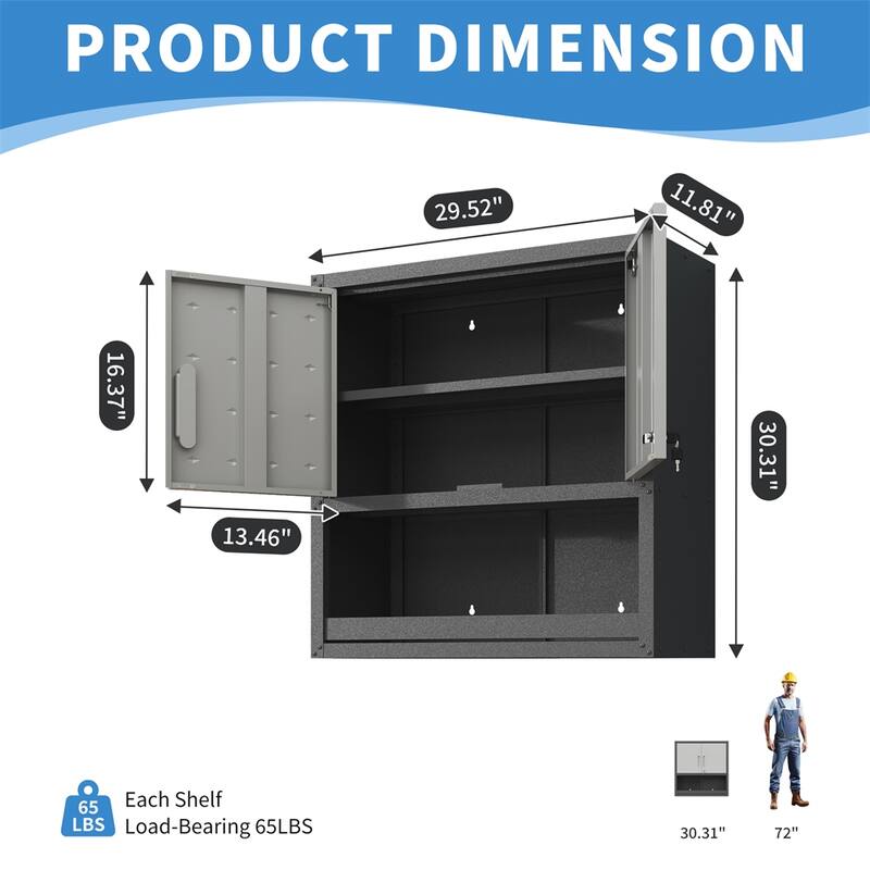 Wall-Mounted Tool Storage Cabinet w/Locking Door & Shelf Opened Drawer