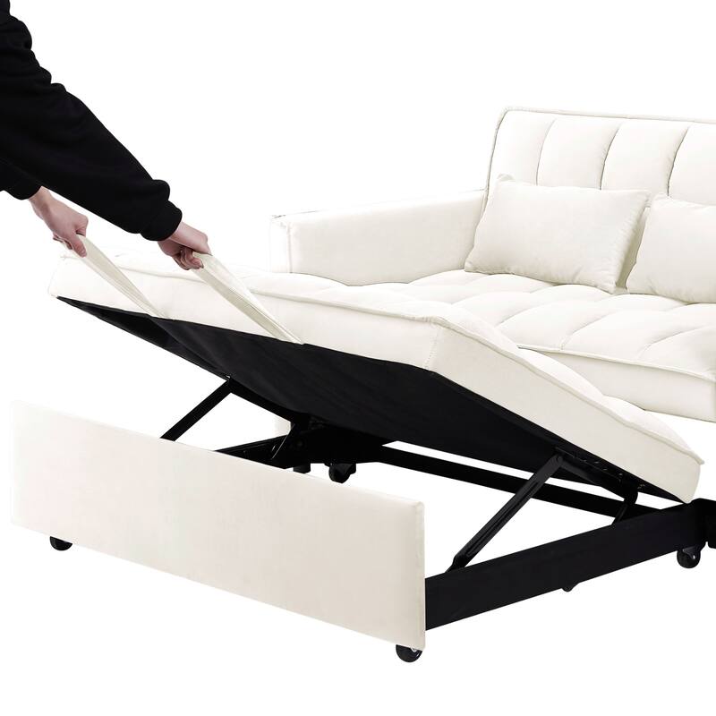 3-in-1 Modern Convertible Velvet Double Futon Sofa Bed with 2 Pillows