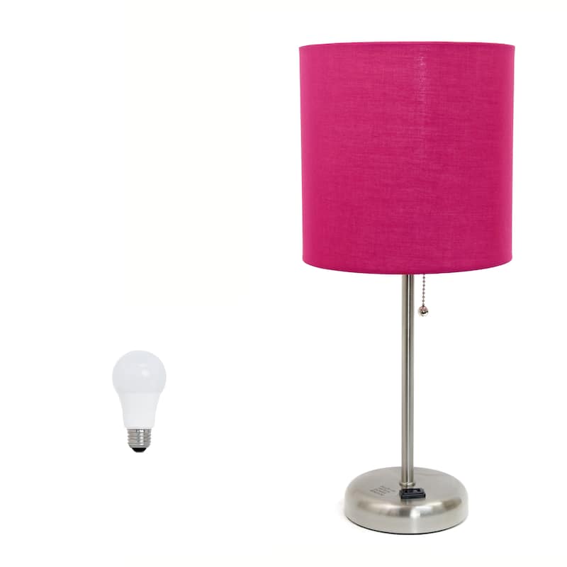 19.5" Modern Table Lamp with USB Charging Port and Fabric Shade for Home Office or Bedroom - With Bulb - Pink-Single