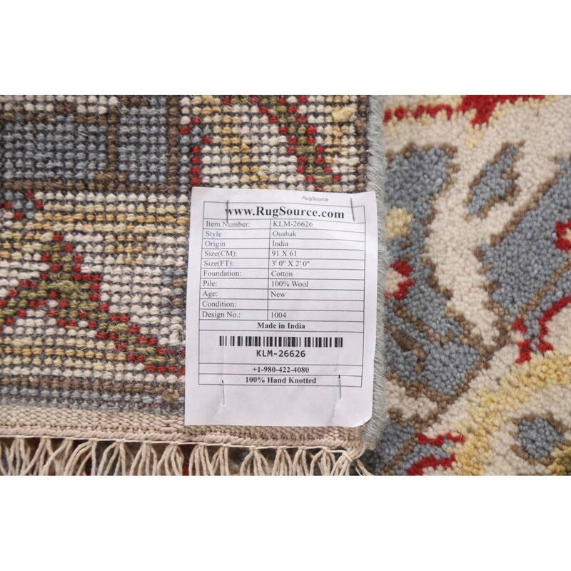 Transitional Grey Oushak Indian Area Rug Hand-knotted Wool Carpet - 2'0"x 3'0"