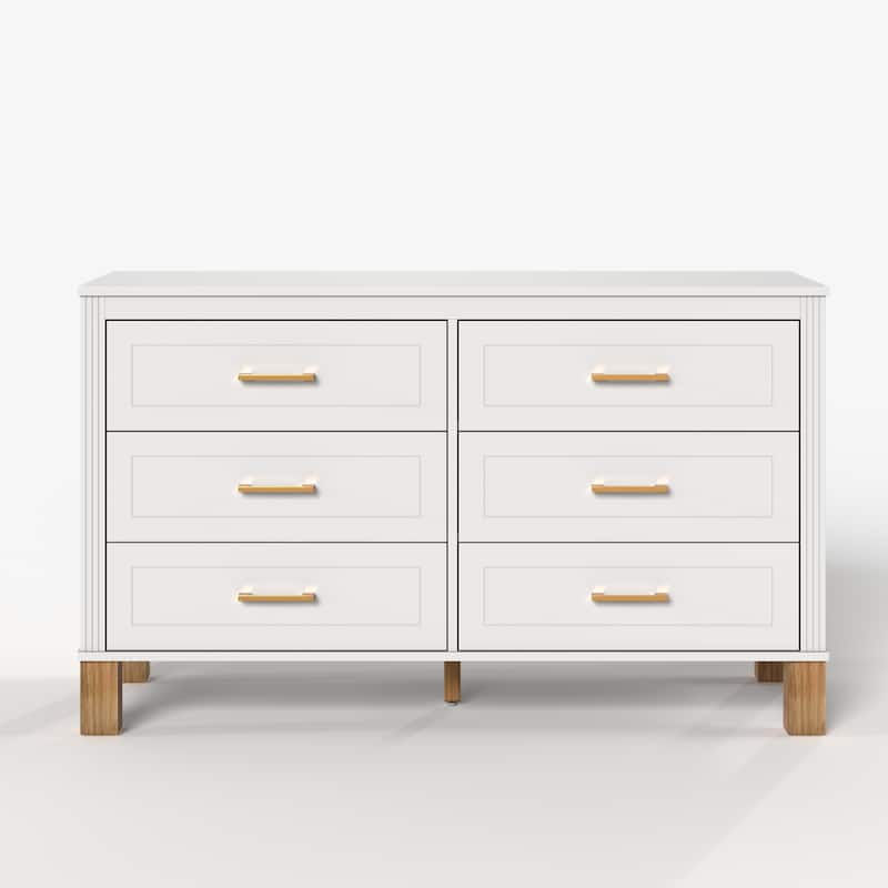 GDFStudio - Olive Haven Modern Wooden 6-Drawer Double Dresser with Solid Wood Legs