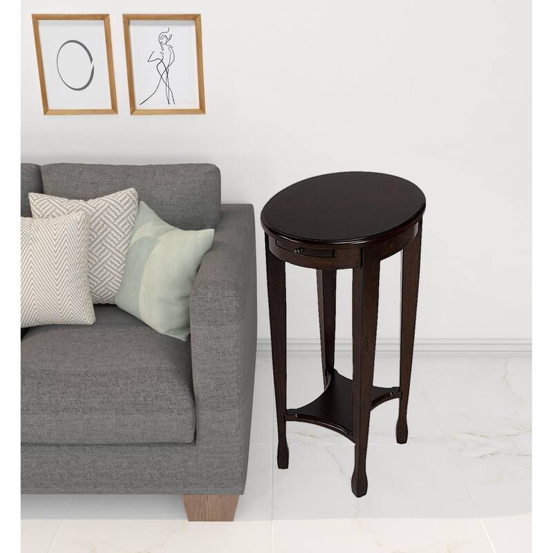 HomeRoots 26" Medium Brown And Chestnut Burl Manufactured Wood Oval End Table With Shelf - 27