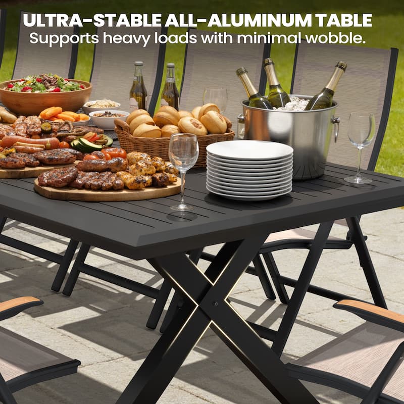 Pellebant Outdoor Patio All-Weather X-Shaped Aluminum Dining Table with Umbrella Hole for 10-14 Person